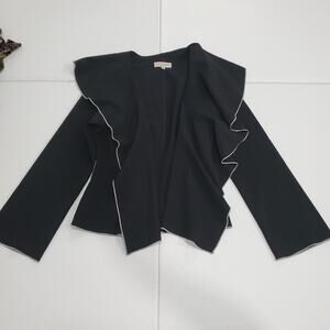 Ivan Grundahl Black Ruffle-Trim Open Front Jacket